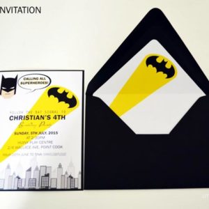 Batman Superhero Invitation - front - with envelope liner