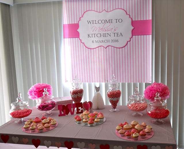 Kitchen Tea Backdrop Pink and White Stripes
