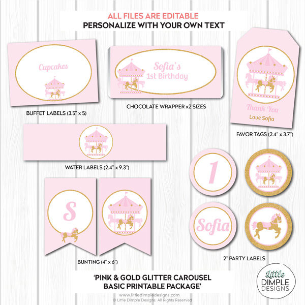 Carousel Basic Party Pack in Pink and Gold Glitter