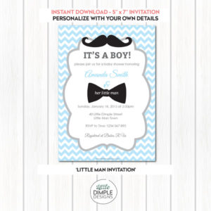 Little Man Invitation in Blue and Silver