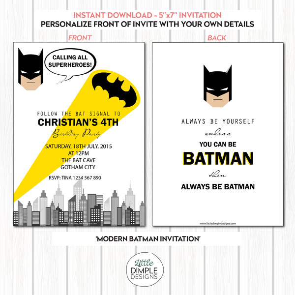 Batman Invitation Template | Little Dimple Designs