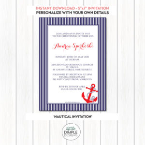 Nautical Printable Invitation in Navy, White and Red