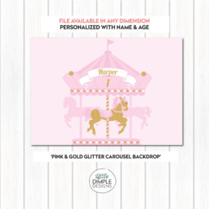 Carousel Printable Backdrop in Pink and Gold Glitter