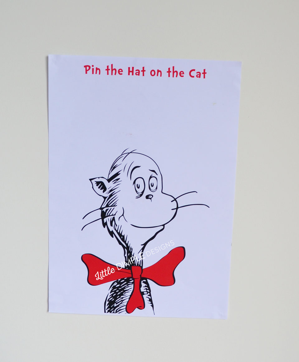 dr seuss birthday party pin the hat on the cat game