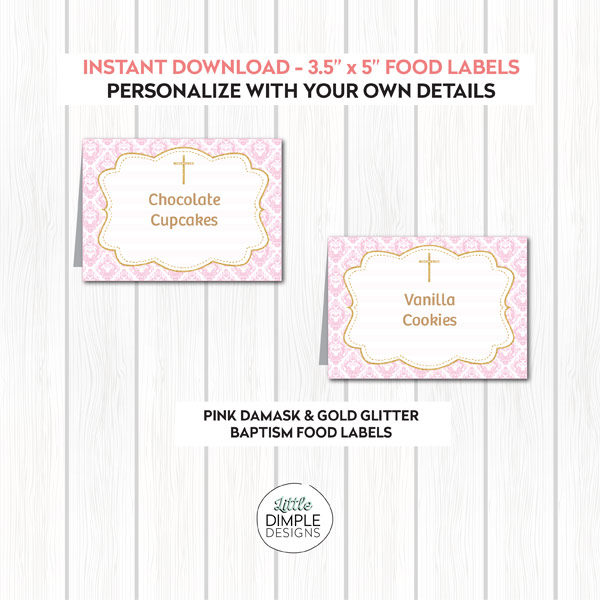 Pink and Gold Buffet Food Labels