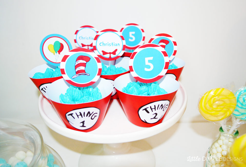 Thing 1 and Thing 2 Dr Seuss Cupcakes